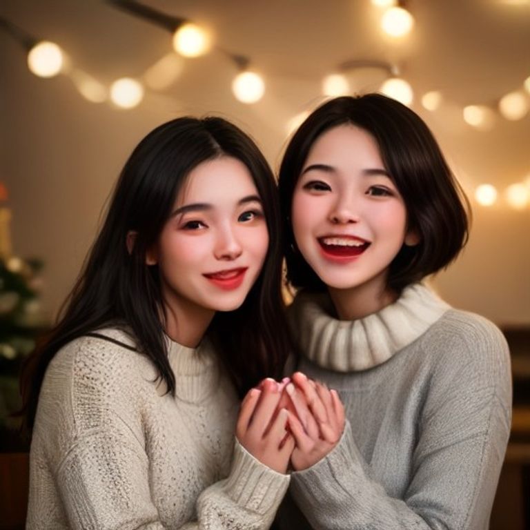 Amigas riendo juntas en una fiesta con luces cálidas