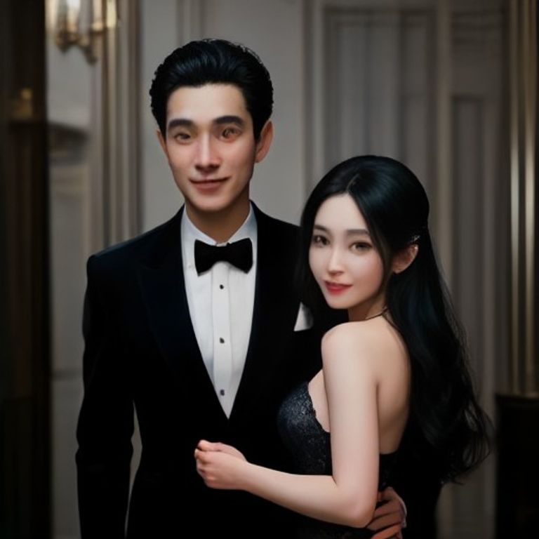 Pareja elegante vestida de gala en un evento de lujo